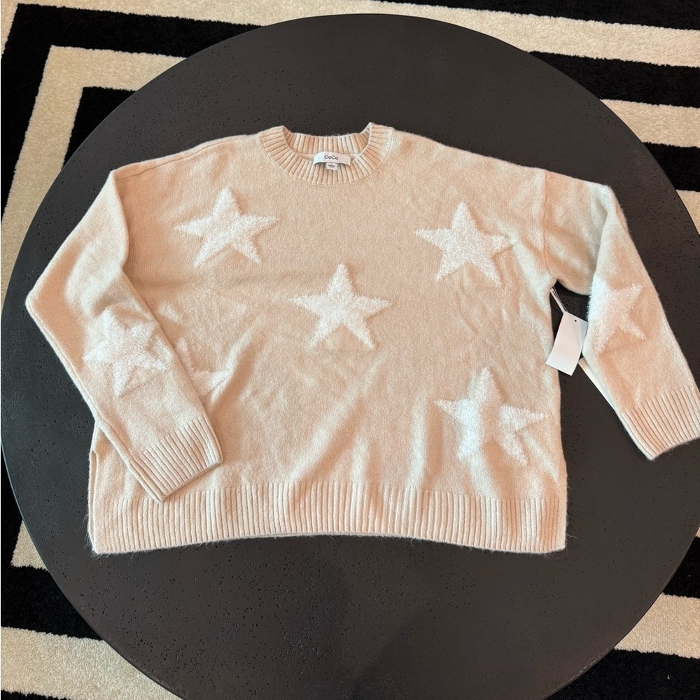 CECE MACY'S Blushing Pink Sweater with Metallic Sparkle Stars Size Medium NWT